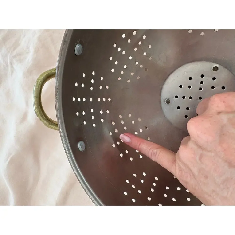 Antique Copper Colander Brass Footed Strainer Cottagecore Rustic Farmhouse